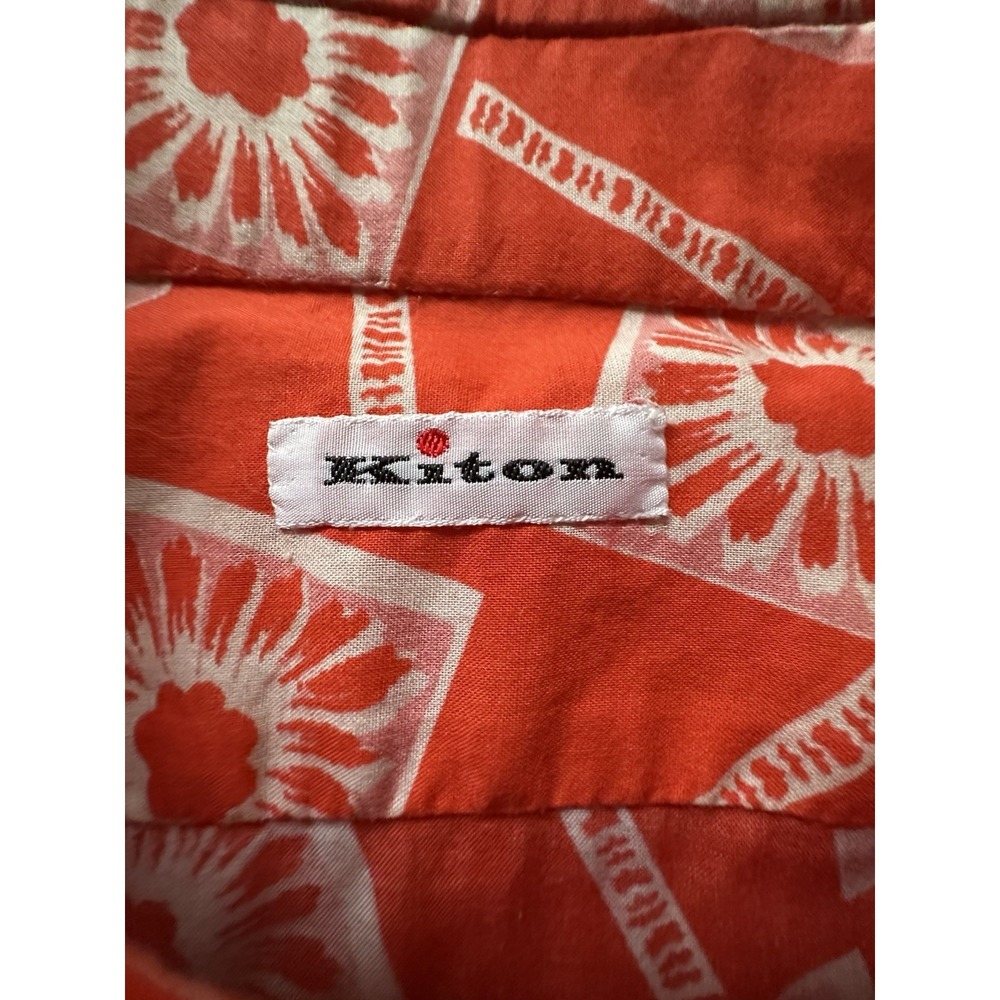 Kiton Napoli Shirt Men 16.5 Orange Geometric Sunburst Hand Tailored Italy L READ - Picture 5 of 11